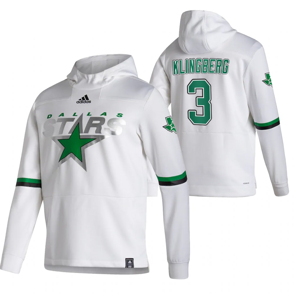 Dallas Stars #3 John Klingberg Adidas Reverse Retro Pullover Hoodie White