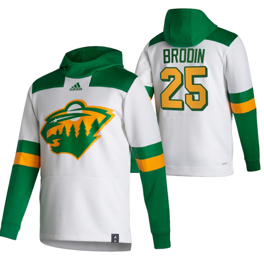 Minnesota Wild #25 Jonas Brodin Adidas Reverse Retro Pullover Hoodie White