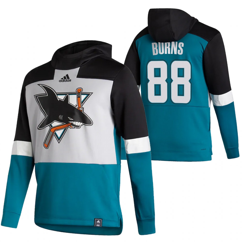 San Jose Sharks #88 Brent Burns Adidas Reverse Retro Pullover Hoodie Gray Teal