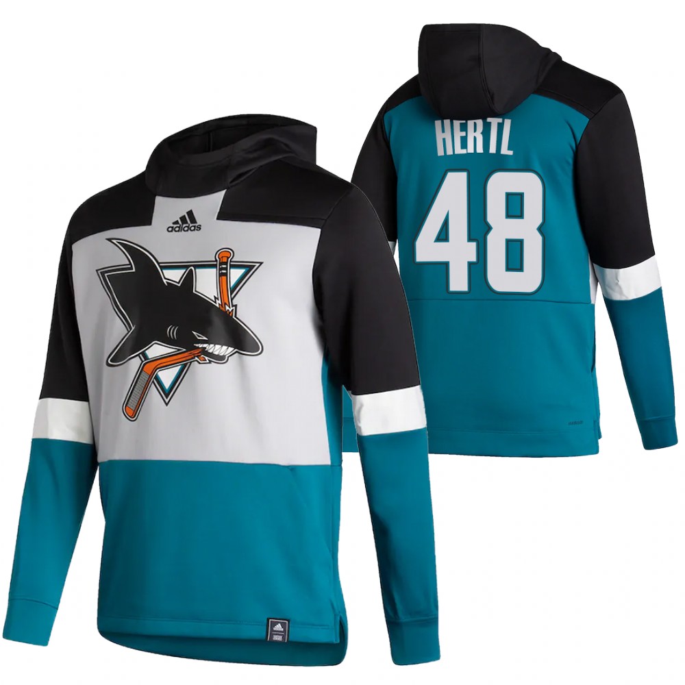 San Jose Sharks #48 Tomas Hertl Adidas Reverse Retro Pullover Hoodie Gray Teal