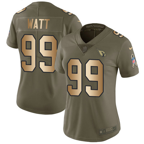 Nike Cardinals #99 J.J. Watt Olive/Gold Women's Stitched NFL Limited 2017 Salute To Service Jersey