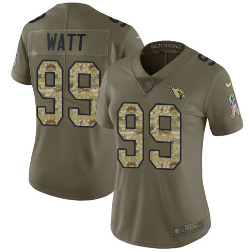 Nike Cardinals #99 J.J. Watt Olive/Camo Women's Stitched NFL Limited 2017 Salute To Service Jersey