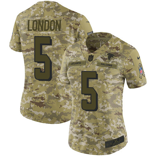 Nike Falcons #5 Drake London Camo Stitched Women's NFL Limited 2018 Salute To Service Jersey