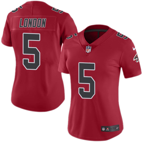 Nike Falcons #5 Drake London Red Stitched Women's NFL Limited Rush Jersey