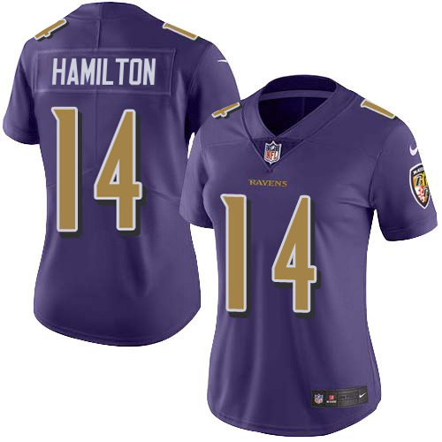 Nike Ravens #14 Kyle Hamilton Purple Women's Stitched NFL Limited Rush Jersey