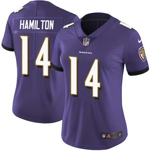 Nike Ravens #14 Kyle Hamilton Purple Team Color Women's Stitched NFL Vapor Untouchable Limited Jersey