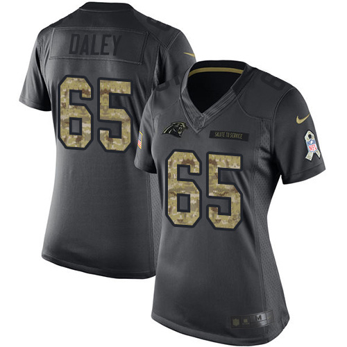 Nike Panthers #65 Dennis Daley Black Women's Stitched NFL Limited 2016 Salute to Service Jersey