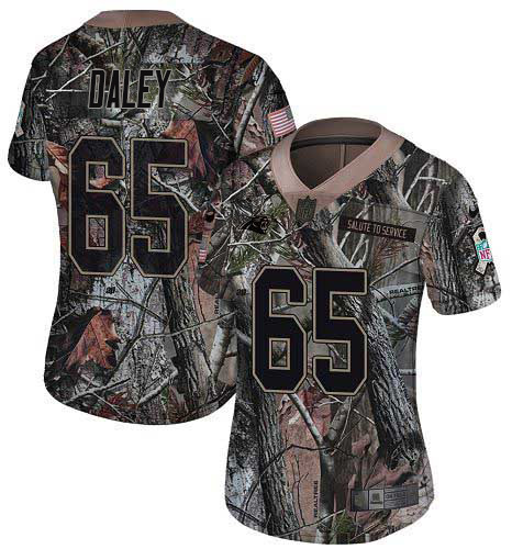 Nike Panthers #65 Dennis Daley Camo Women's Stitched NFL Limited Rush Realtree Jersey