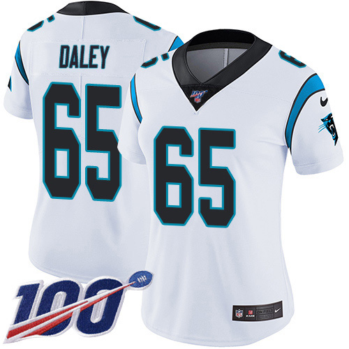 Nike Panthers #65 Dennis Daley White Women's Stitched NFL 100th Season Vapor Untouchable Limited Jersey