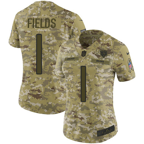 Nike Bears #1 Justin Fields Camo Women's Stitched NFL Limited 2018 Salute To Service Jersey