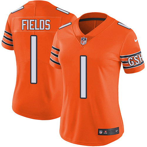 Nike Bears #1 Justin Fields Orange Women's Stitched NFL Limited Rush Jersey