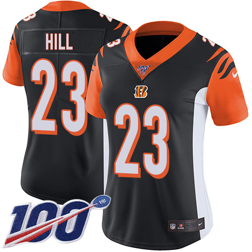 Nike Bengals #23 Daxton Hill Black Team Color Women's Stitched NFL 100th Season Vapor Untouchable Limited Jersey