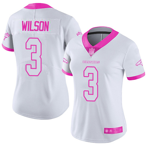 Nike Broncos #3 Russell Wilson White/Pink Women's Stitched NFL Limited Rush Fashion Jersey