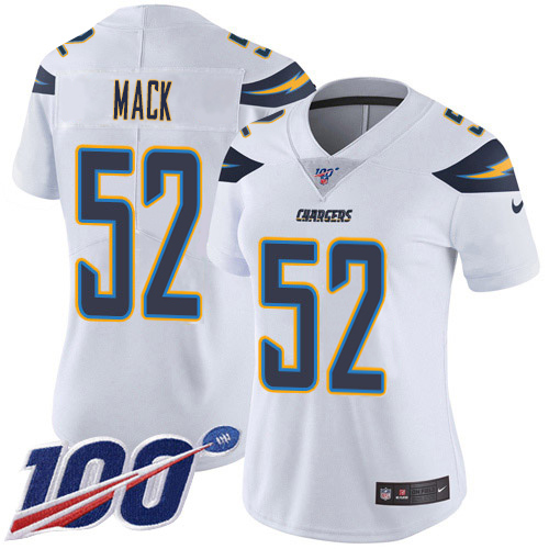 Nike Chargers #52 Khalil Mack White Women's Stitched NFL 100th Season Vapor Limited Jersey