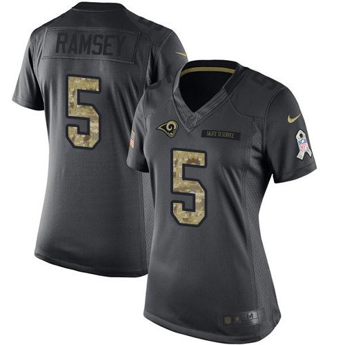 Nike Rams #5 Jalen Ramsey Black Women's Stitched NFL Limited 2016 Salute to Service Jersey