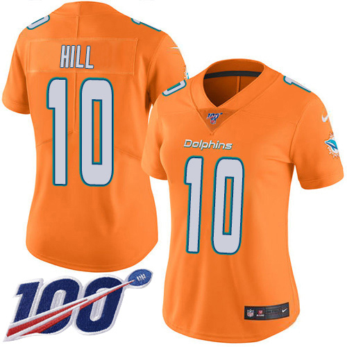 Nike Dolphins #10 Tyreek Hill Orangen Women's Stitched NFL Limited Rush 100th Season Jersey