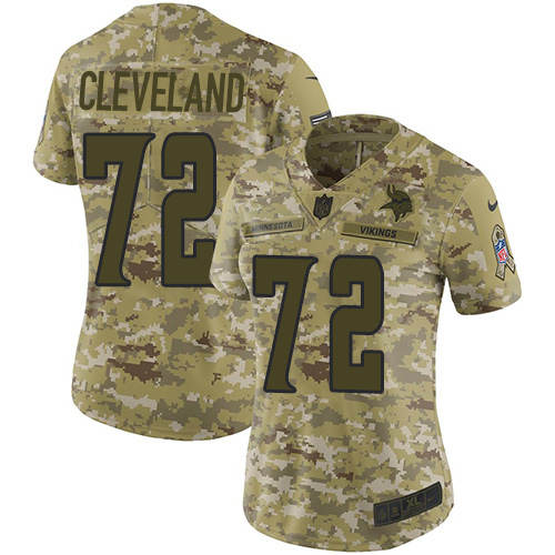 Nike Vikings #72 Ezra Cleveland Camo Women's Stitched NFL Limited 2018 Salute To Service Jersey