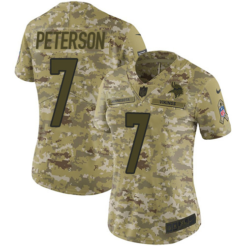 Nike Vikings #7 Patrick Peterson Camo Women's Stitched NFL Limited 2018 Salute To Service Jersey