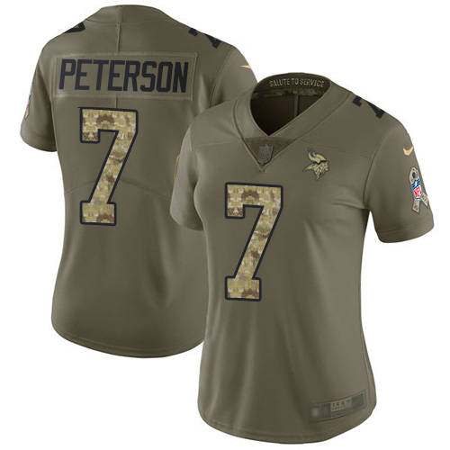 Nike Vikings #7 Patrick Peterson Olive/Camo Women's Stitched NFL Limited 2017 Salute To Service Jersey