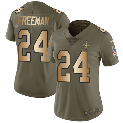 Nike Saints #24 Devonta Freeman Olive/Gold Women's Stitched NFL Limited 2017 Salute To Service Jersey