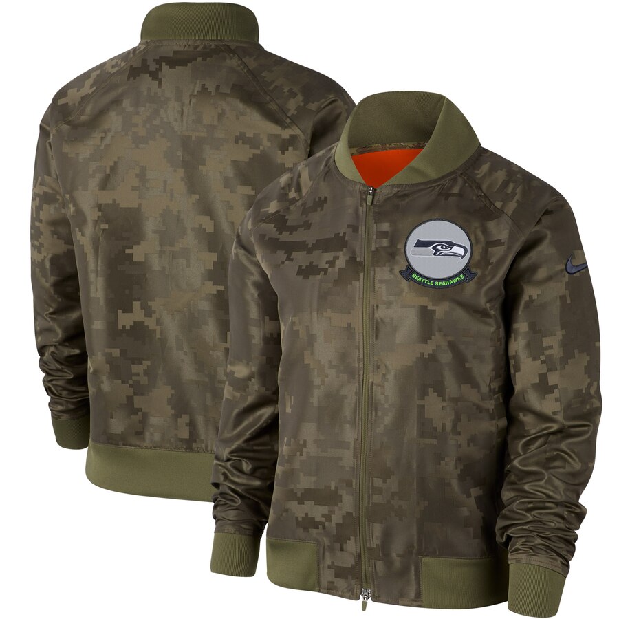 Women's Seattle Seahawks Nike Olive 2019 Salute to Service Full-Zip Bomber Jacket