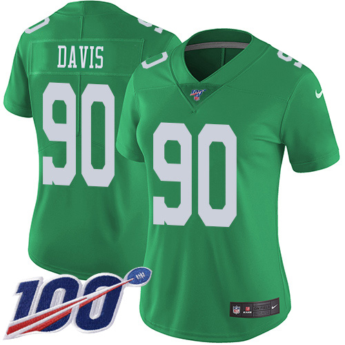 Nike Eagles #90 Jordan Davis Green Women's Stitched NFL Limited Rush 100th Season Jersey