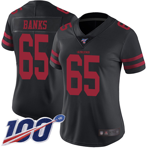 Nike 49ers #65 Aaron Banks Black Alternate Women's Stitched NFL 100th Season Vapor Limited Jersey