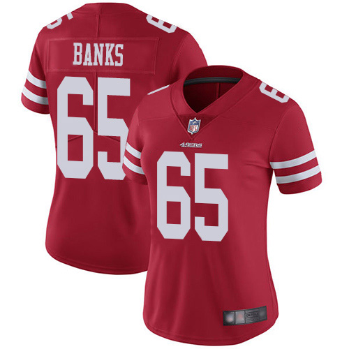 Nike 49ers #65 Aaron Banks Red Team Color Women's Stitched NFL Vapor Untouchable Limited Jersey