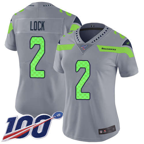 Nike Seahawks #2 Drew Lock Gray Women's Stitched NFL Limited Inverted Legend 100th Season Jersey