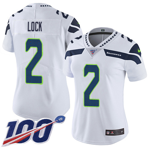 Nike Seahawks #2 Drew Lock White Women's Stitched NFL 100th Season Vapor Limited Jersey