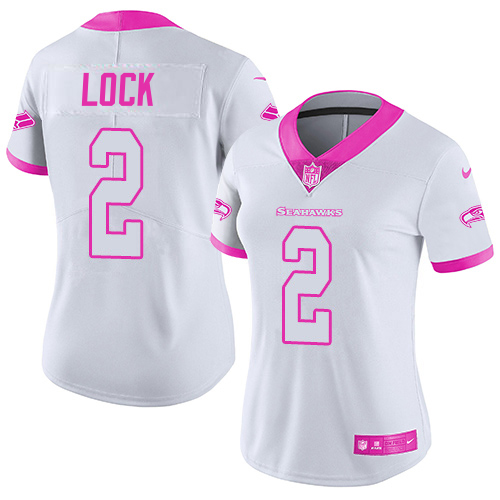 Nike Seahawks #2 Drew Lock White/Pink Women's Stitched NFL Limited Rush Fashion Jersey