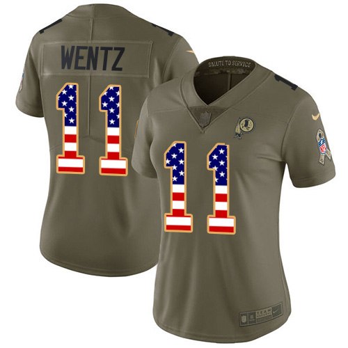 Nike Commanders #11 Carson Wentz Olive/USA Flag Women's Stitched NFL Limited 2017 Salute to Service Jersey