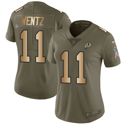 Nike Commanders #11 Carson Wentz Olive/Gold Women's Stitched NFL Limited 2017 Salute to Service Jersey