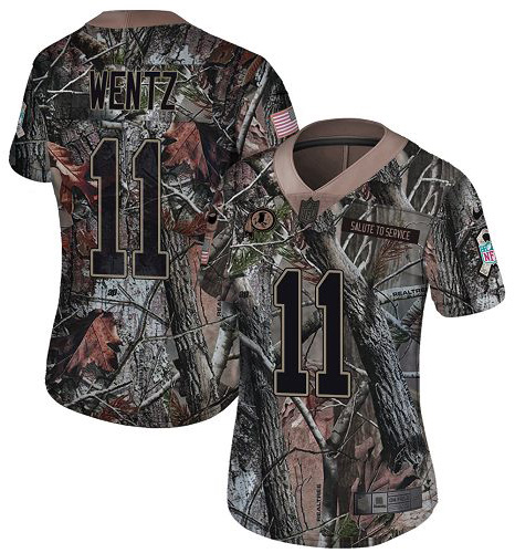 Nike Commanders #11 Carson Wentz Camo Women's Stitched NFL Limited Rush Realtree Jersey