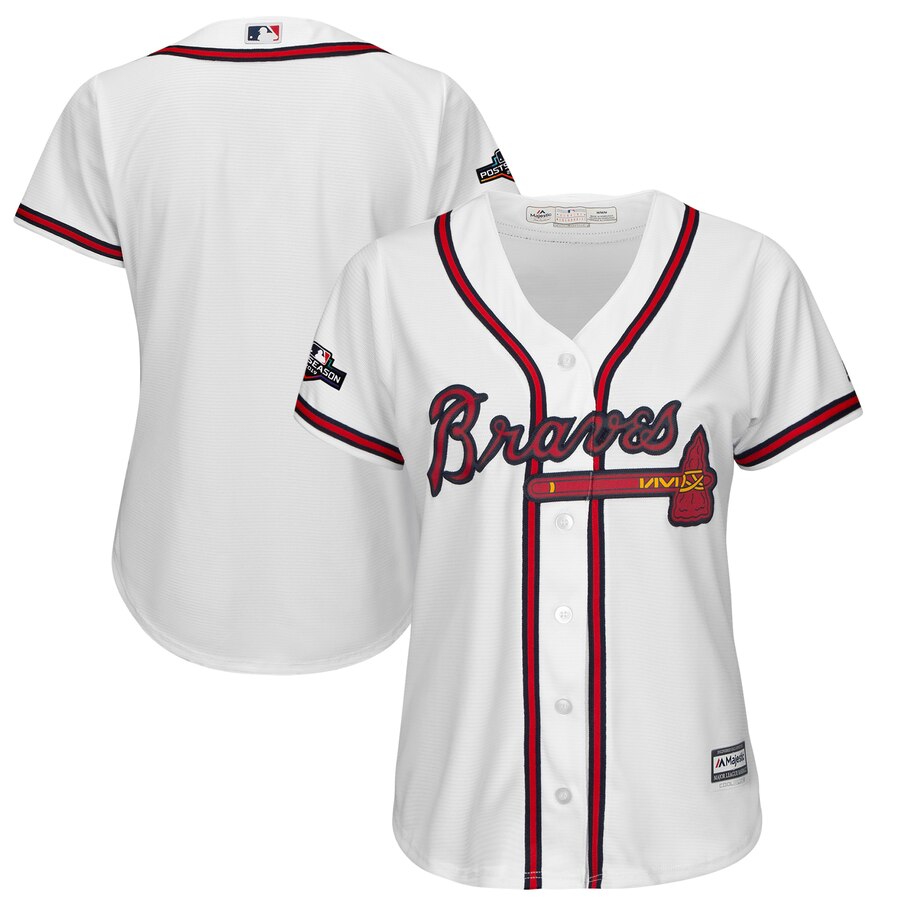 Atlanta Braves Majestic Women's 2019 Postseason Official Cool Base Team Jersey White