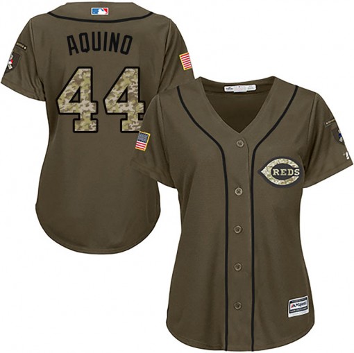 Reds #44 Aristides Aquino Green Salute to Service Women's Stitched MLB Jersey