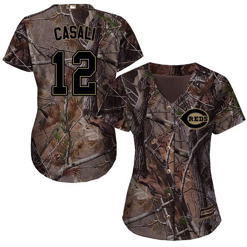 Reds #12 Curt Casali Camo Realtree Collection Cool Base Women's Stitched MLB Jersey