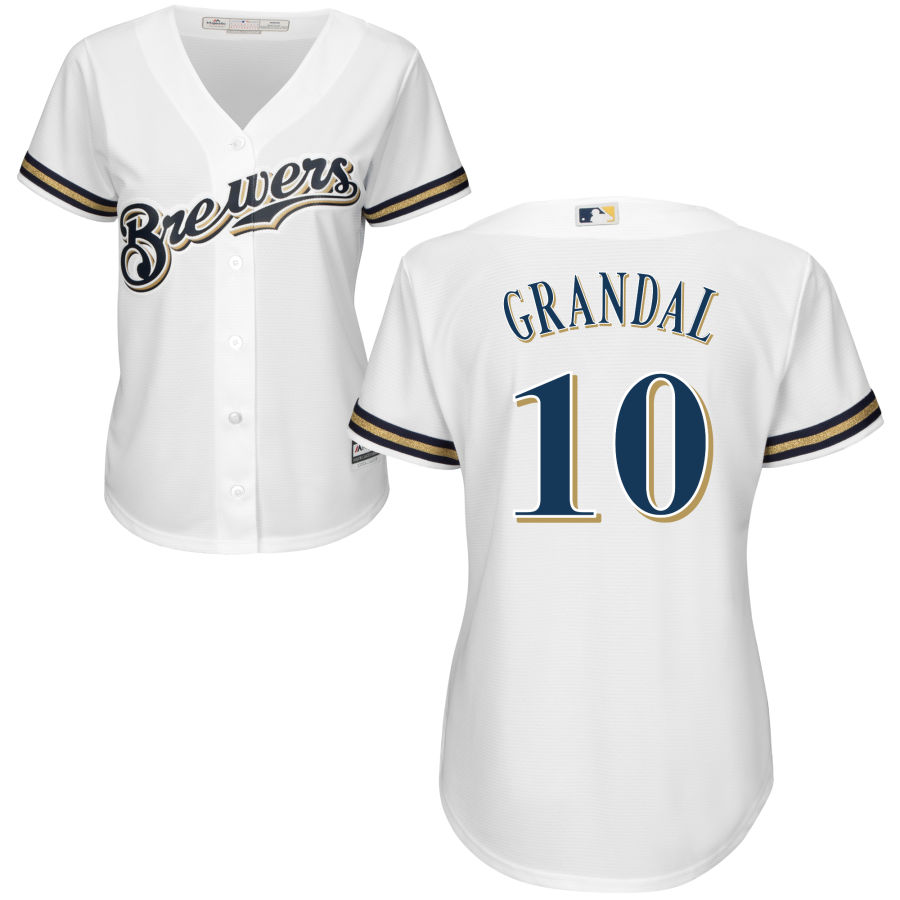 Brewers #10 Yasmani Grandal White Women's Home Cool Base Stitched MLB Jersey