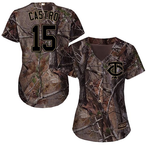 Twins #15 Jason Castro Camo Realtree Collection Cool Base Women's Stitched MLB Jersey