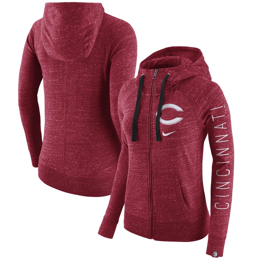 Cincinnati Reds Nike Women's Vintage Full-Zip Hoodie Heather Red