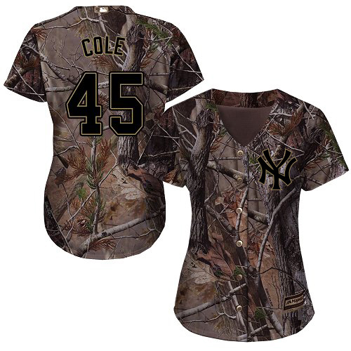 Yankees #45 Gerrit Cole Camo Realtree Collection Cool Base Women's Stitched MLB Jersey