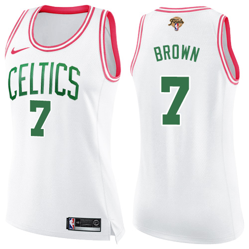 Nike Celtics #7 Jaylen Brown White/Pink Women's 2022 NBA Finals Swingman Fashion Jersey