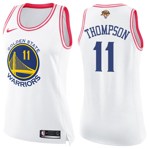 Nike Warriors #11 Klay Thompson White/Pink Women's 2022 NBA Finals Swingman Fashion Jersey