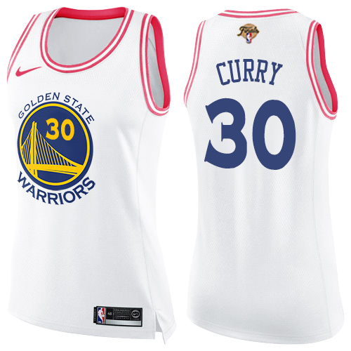 Nike Warriors #30 Stephen Curry White/Pink Women's 2022 NBA Finals Swingman Fashion Jersey