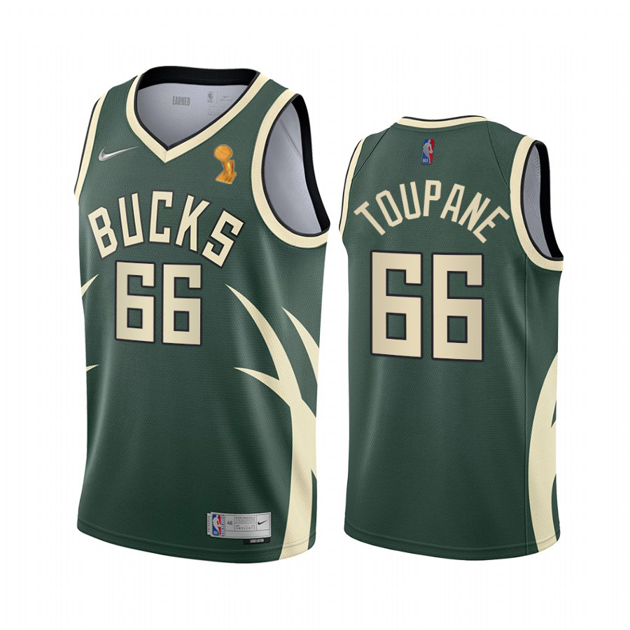 Nike Bucks #66 Axel Toupane Women's 2021 NBA Finals Champions Swingman Earned Edition Jersey Green