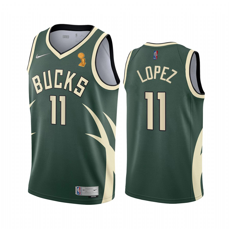 Nike Bucks #11 Brook Lopez Women's 2021 NBA Finals Champions Swingman Earned Edition Jersey Green