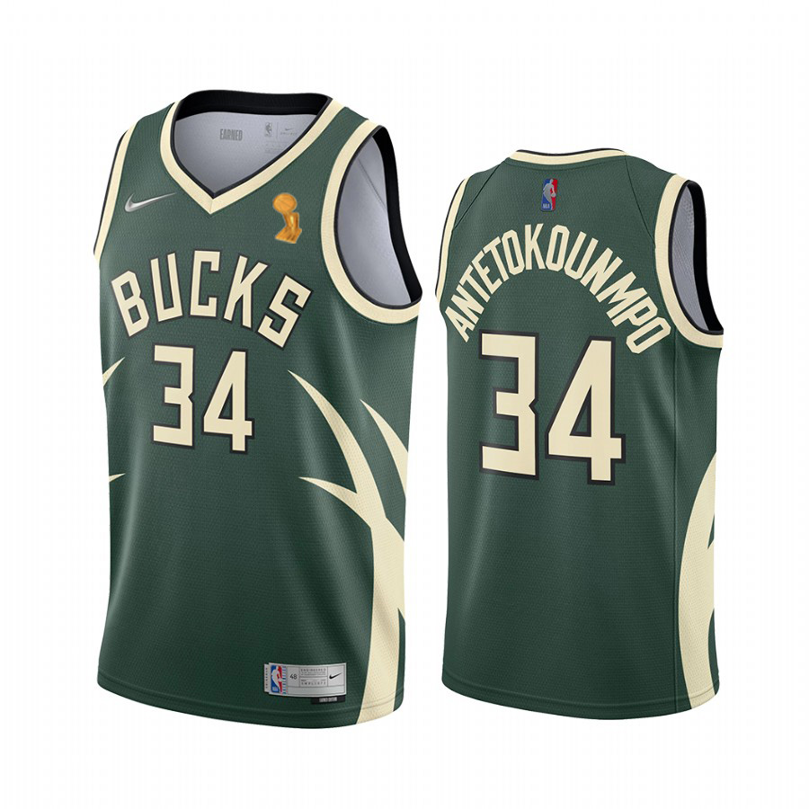 Nike Bucks #34 Giannis Antetokounmpo Women's 2021 NBA Finals Champions Swingman Earned Edition Jersey Green