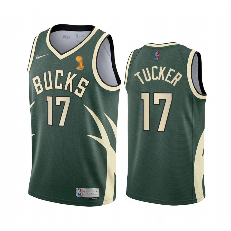 Nike Bucks #17 P.J. Tucker Women's 2021 NBA Finals Champions Swingman Earned Edition Jersey Green