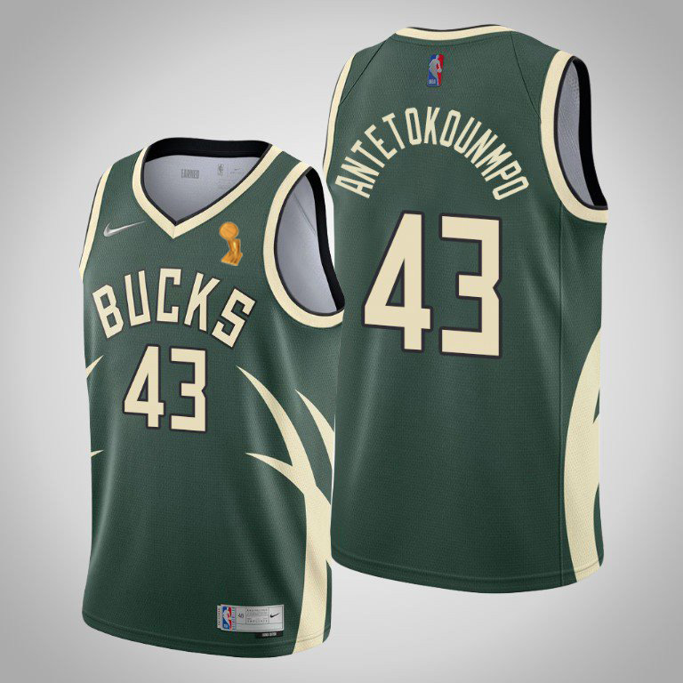 Nike Bucks #43 Thanasis Antetokounmpo Women's 2021 NBA Finals Champions Swingman Earned Edition Jersey Green