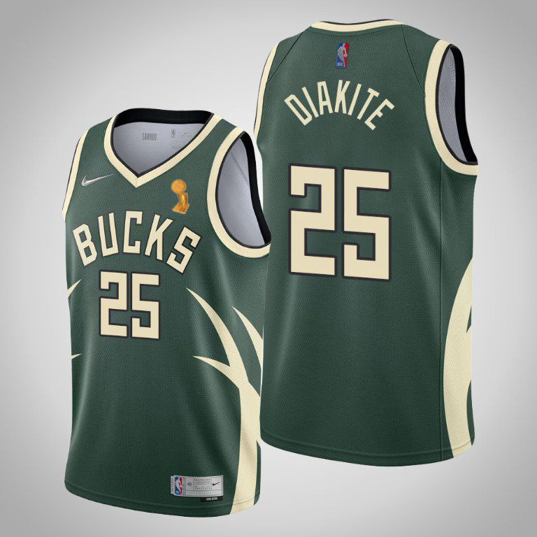 Nike Bucks #25 Mamadi Diakite Women's 2021 NBA Finals Champions Swingman Earned Edition Jersey Green